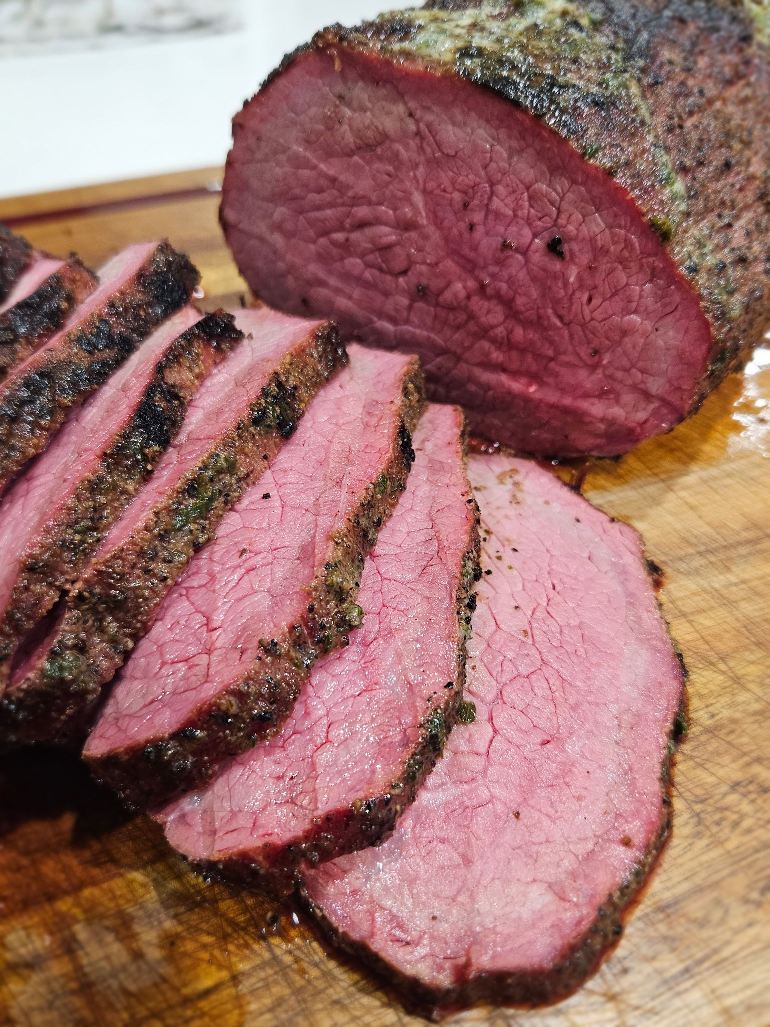 Sliced smoked roast, medium rare
