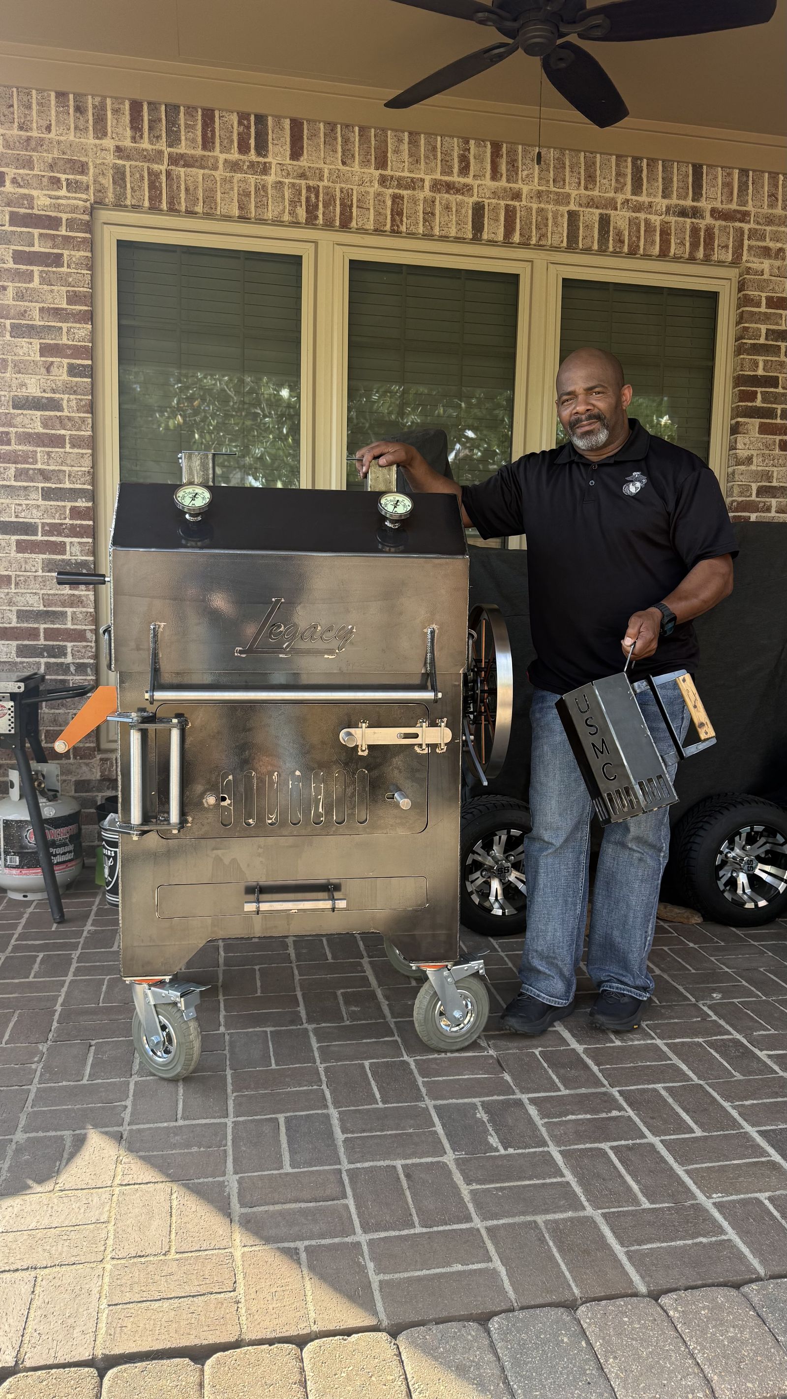 Customer with his stainless Legacy cooker and USMC chimney starter