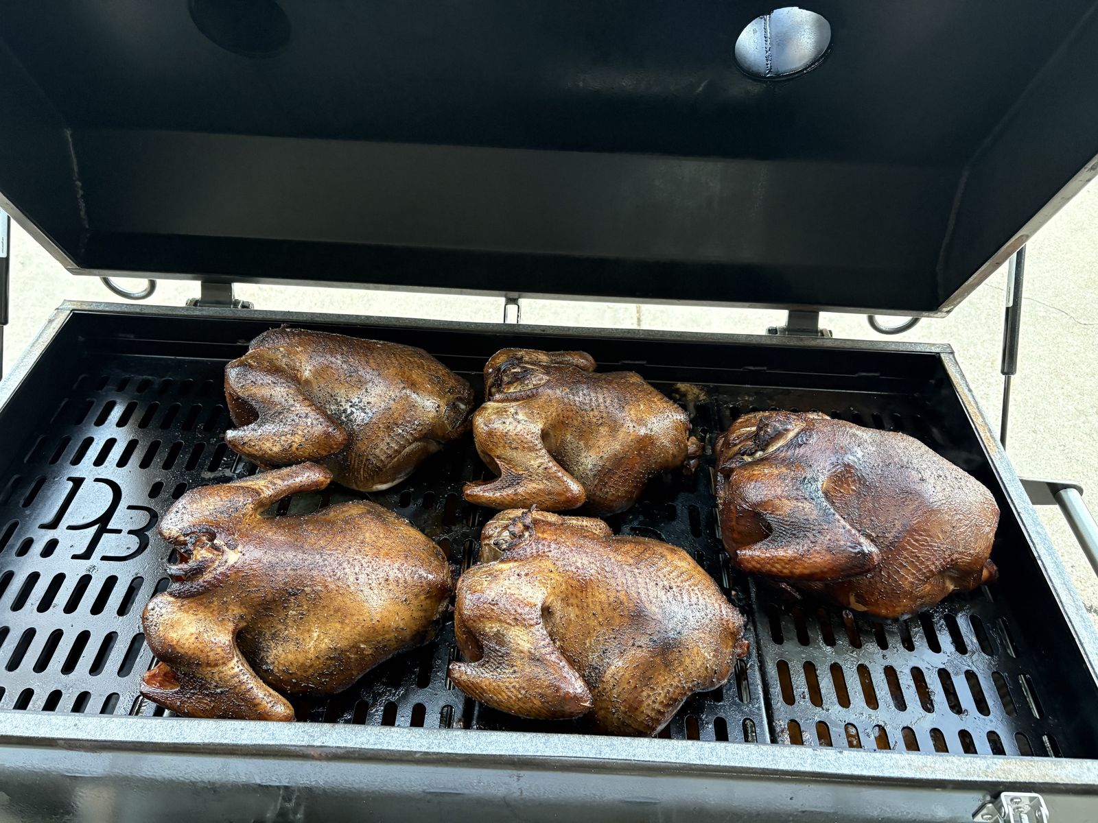 Whole smoked chickens